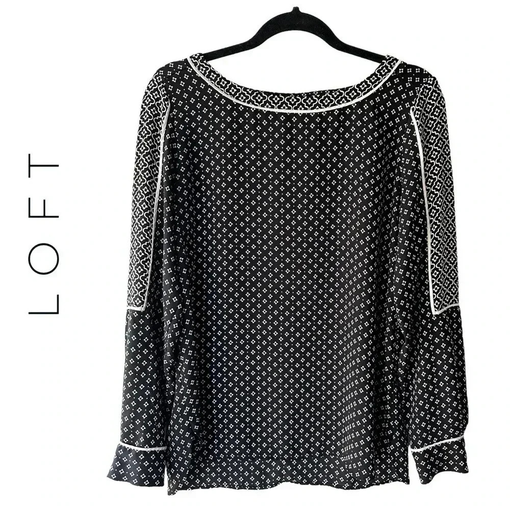 LOFT | NWOT | LONG SLEEVE BLACK & WHITE TUNIC TOP | SIZE: SMALL